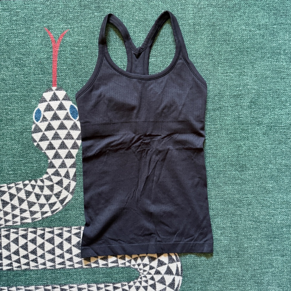 Black razorback Lululemon tank with attached bra
